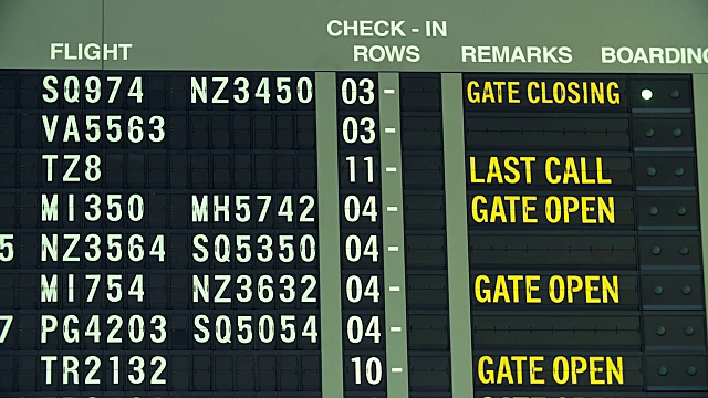机场的航班信息板。视频下载