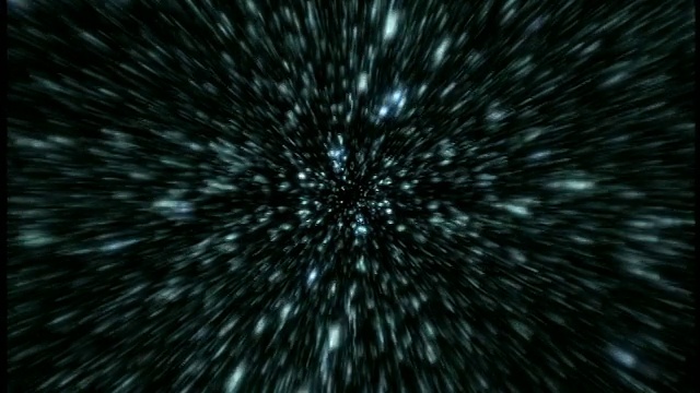 CGI宇宙飞船的视角通过星际景观以“翘曲”速度/更快，直到屏幕白光视频素材
