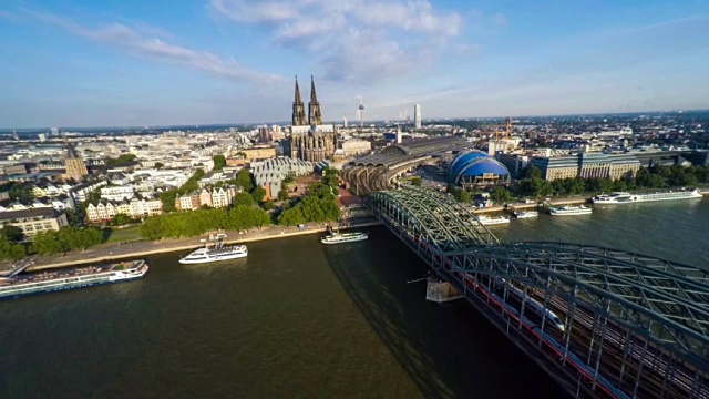 天线:科隆的天际线和莱茵河视频素材
