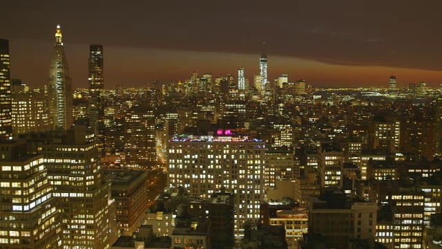 美国纽约曼哈顿天际线夜景视频下载