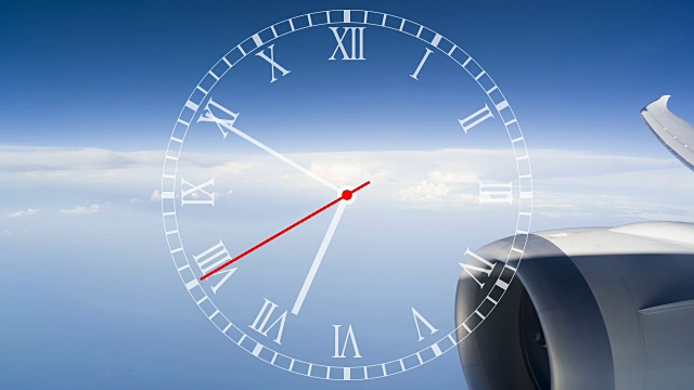 运行时钟与Cloudscape从飞机窗口视图视频下载