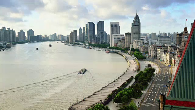 上海的外滩和黄浦江，时光流逝视频下载
