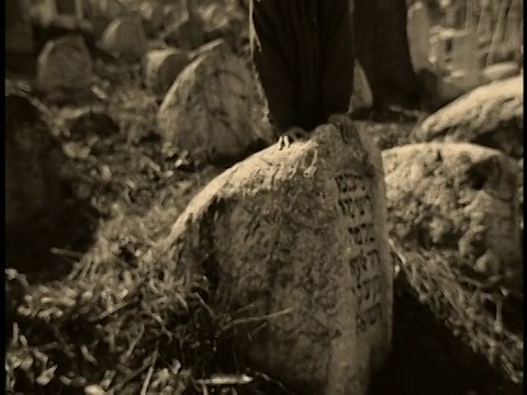 波斯尼亚-黑塞哥维那，萨拉热窝，一个男孩倚靠在犹太墓地的墓碑上视频素材