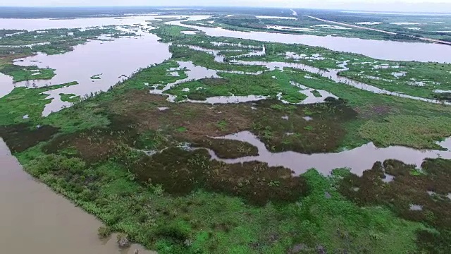 航拍:沼泽支流顺流而下，与墨西哥湾的咸水汇合视频下载