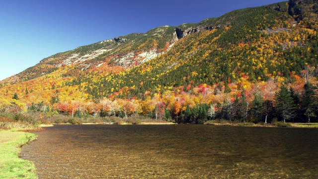 秋天的树叶和缅因州的湖泊视频下载