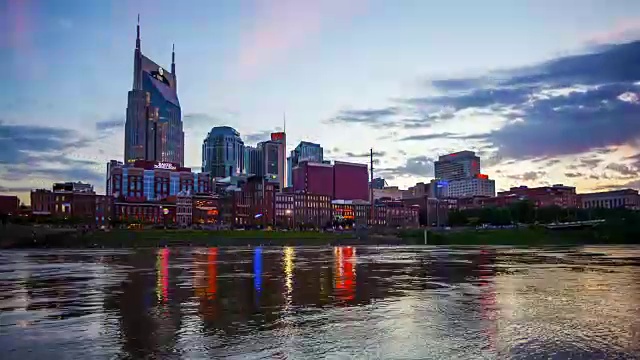 纳什维尔，田纳西州城市天际线-白天到晚上的时间流逝视频素材