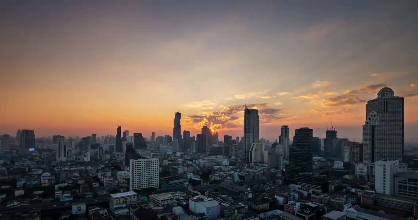 时间流逝的观点，曼谷城市天际线在日出，泰国视频下载