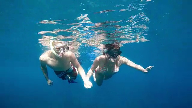 POV情侣一起潜水视频素材