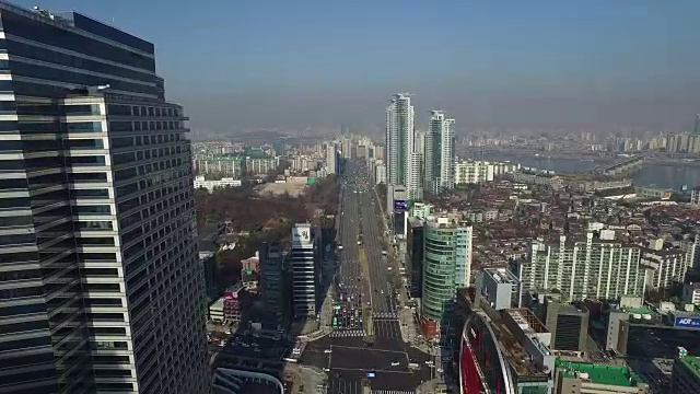 鸟瞰图永东大罗路与亚欧大厦贸易中心在江南视频下载