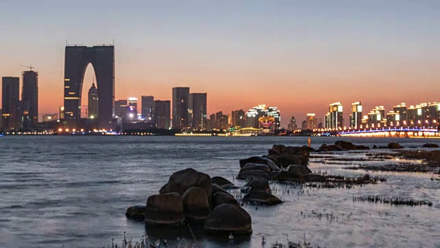 苏州金鸡湖之夜，中国视频素材
