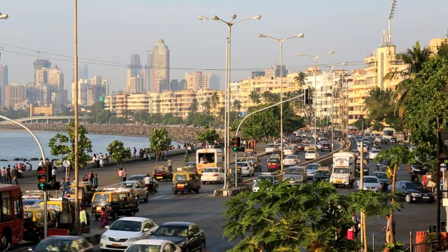 孟买海上驾驶城市天际线公路运输印度视频下载