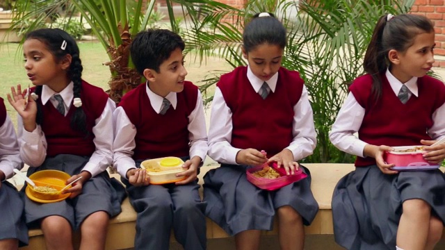 印度北方邦，诺伊达，一群在校学生在吃饭视频购买