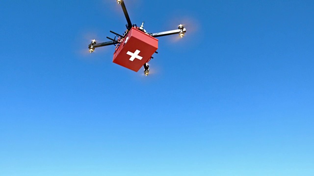 无人机运送急救箱穿越蓝天视频素材