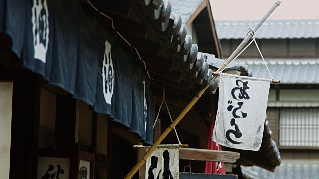 江户时代建筑外的日本国旗视频下载
