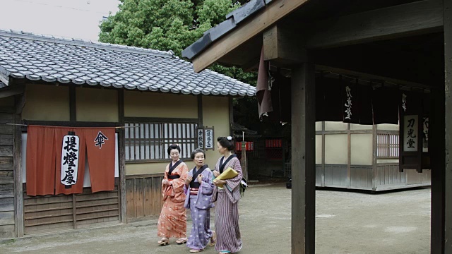在江户村的街道上行走的妇女视频素材
