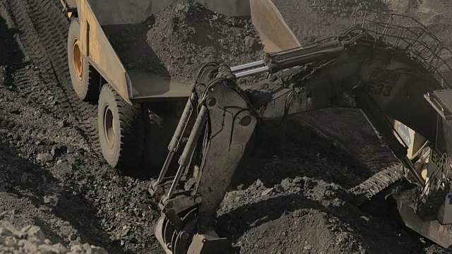 在煤矿里装车的推土机视频素材