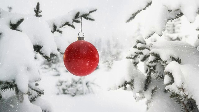 红球在圣诞树树枝4K -可循环视频素材
