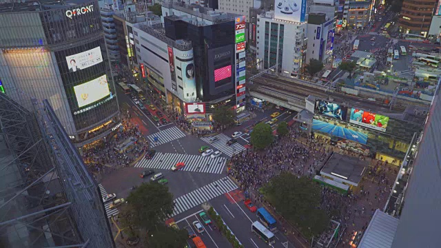 时间流逝鸟瞰图涉谷十字在东京，日本视频素材