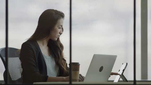 “女商人在办公桌前工作的中景/美国犹他州雷伊”视频素材
