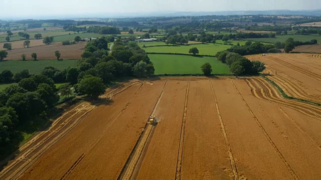 在美丽的英国郡周围的联合收割机的天线视频下载