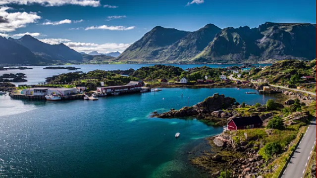 挪威罗浮敦群岛风景如画的海岸线航拍镜头视频下载
