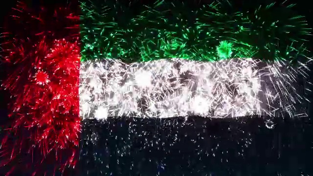阿拉伯联合酋长国烟花展示国旗视频下载