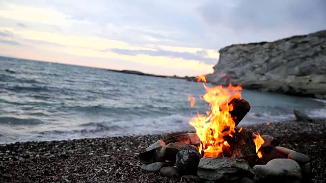 夏日篝火和海滩视频下载