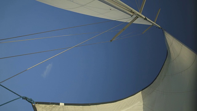 低角度序列显示帆的运动游艇创造惊人的形状对天空，英国。视频素材