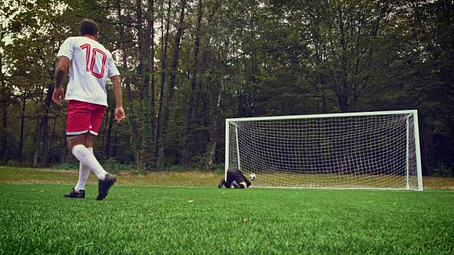 足球运动员罚进一球视频素材