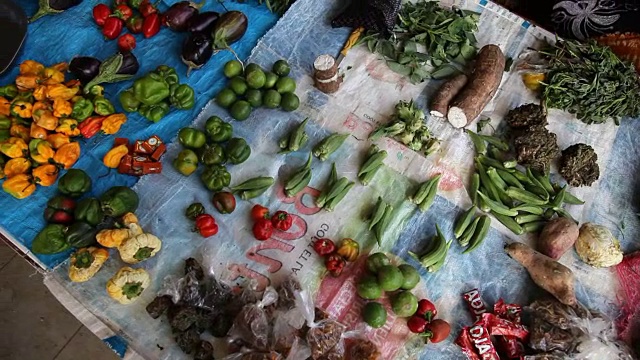 塞内加尔，波多尔，每日市场，蔬菜出售视频素材