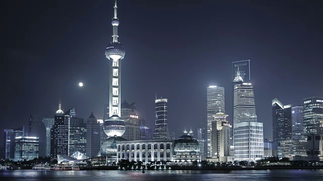 中国上海，黄浦江畔的天际线。视频下载