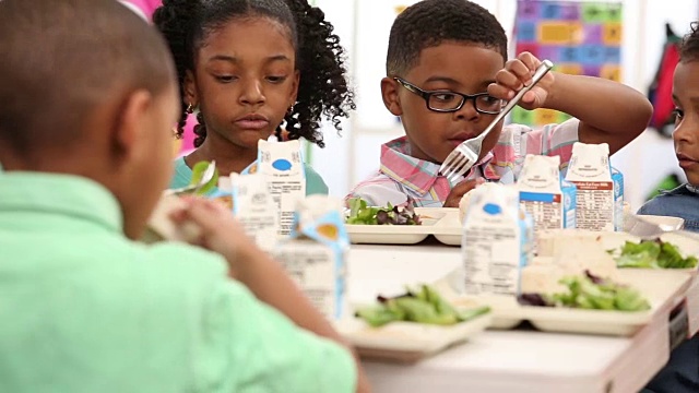 幼儿园小朋友在学校食堂吃饭视频下载