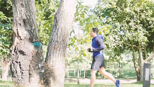 男子在公园慢跑视频素材