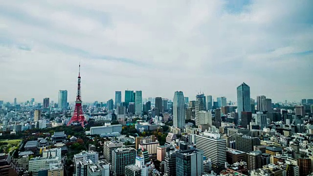 延时:鸟瞰图东京塔日本视频素材