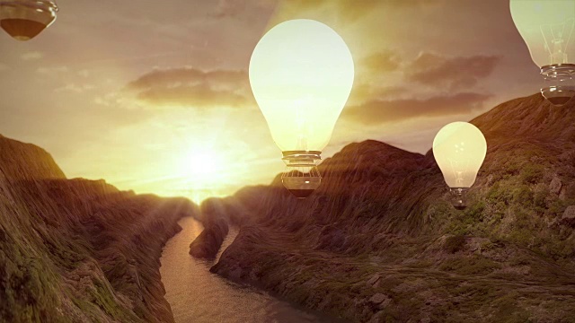 飞行的想法。气球的想法。灯泡代表的创意概念。视频下载