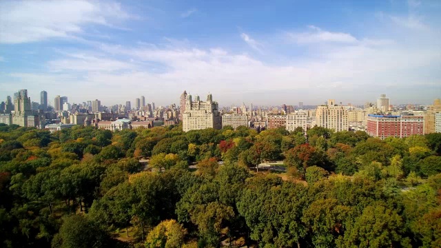 美国纽约，纽约市，曼哈顿，中央公园，以城市为背景的WS空中视角视频下载