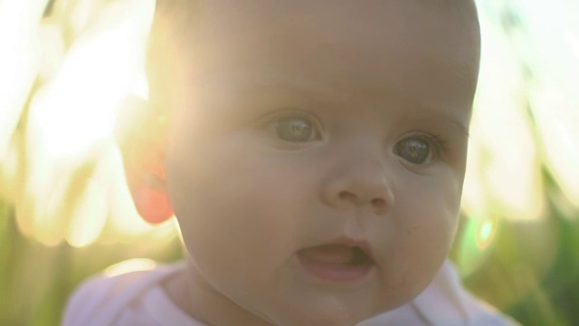 阳光下美丽的户外宝宝。视频素材