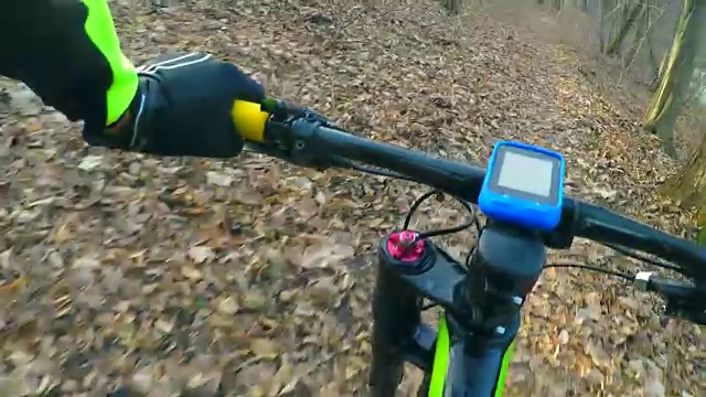 骑自行车的人探索野生森林。视频素材