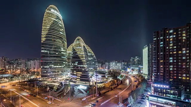 T/L HA LR PAN现代摩天大楼和北京网格公寓视频素材