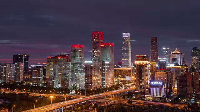 T/L WS HA ZI CBD Cityscape, Day to Night Transition /北京，中国视频素材