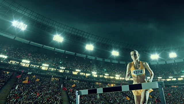 女子运动员跨栏运动比赛视频素材