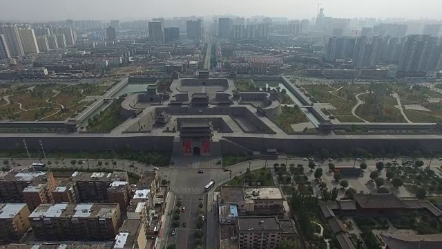 中国山西大同市城墙鸟瞰图视频素材