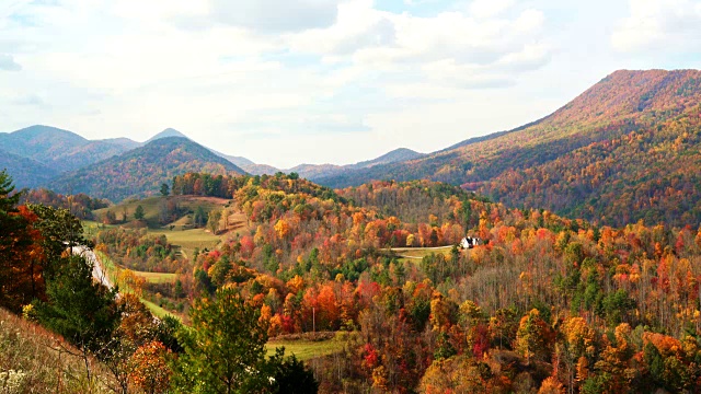 从梅特卡夫鸟瞰，美国田纳西州的Unicoi县，史诗般的风景到多彩的秋天的森林视频下载