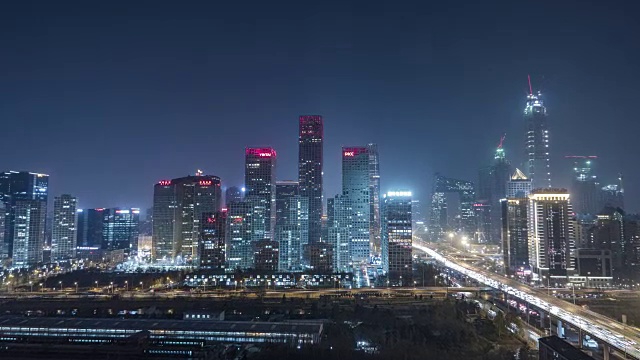 T/L WS HA ZI Central Business District at Night /北京，中国视频素材