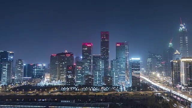 T/L WS HA PAN北京CBD夜间鸟瞰图视频素材