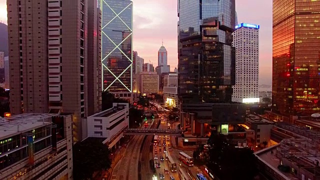 无人机拍摄香港中环日落视频下载