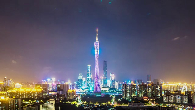 广州塔附近的新城夜景和天际线。间隔拍摄视频素材