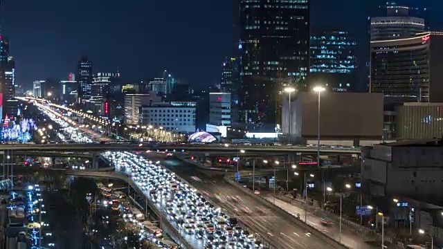 T/L MS HA PAN北京和北京CBD区域夜间交通视频下载