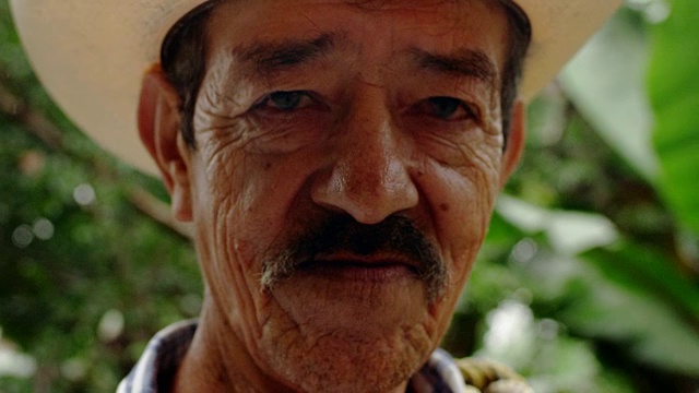特写肖像的墨西哥农民与丛林的背景视频下载