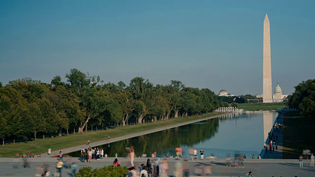 美国华盛顿特区华盛顿纪念碑和林肯纪念堂倒影池视频素材